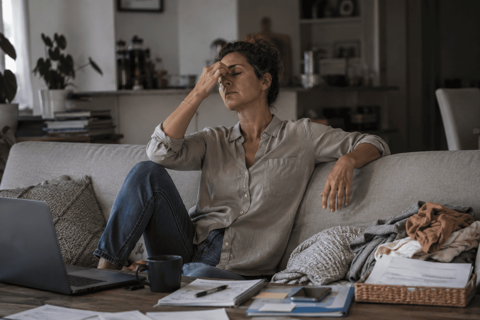 Mujer intentando relajarse después de vivir con un ritmo exigente