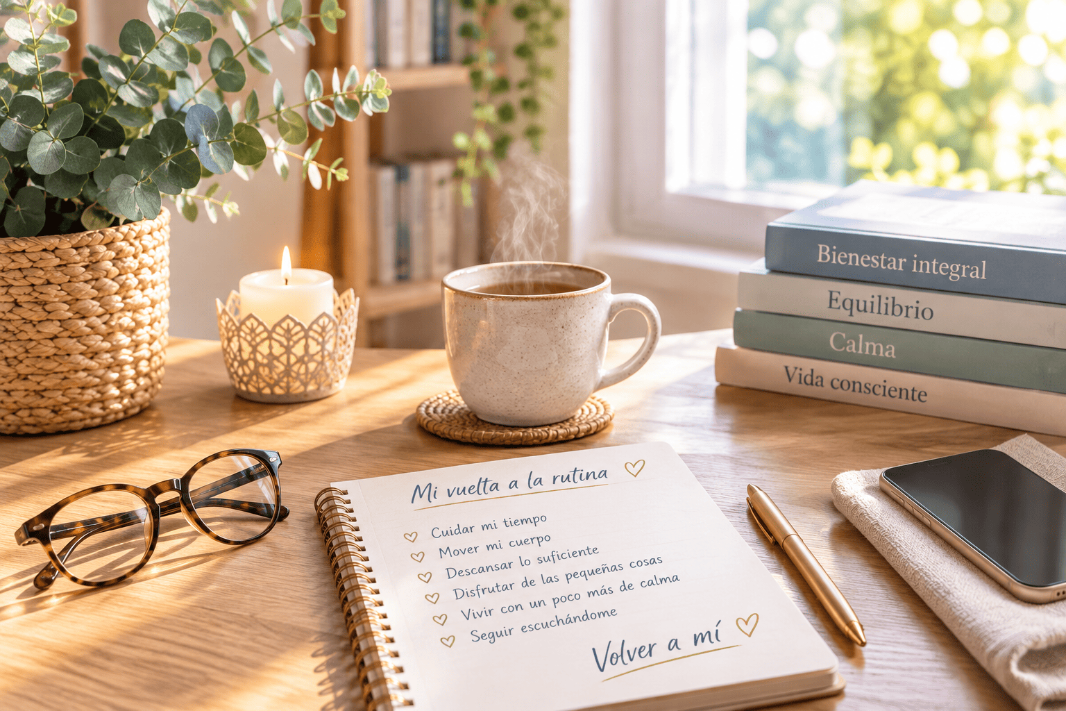 Cuaderno y café para organizar la vuelta a la rutina con calma