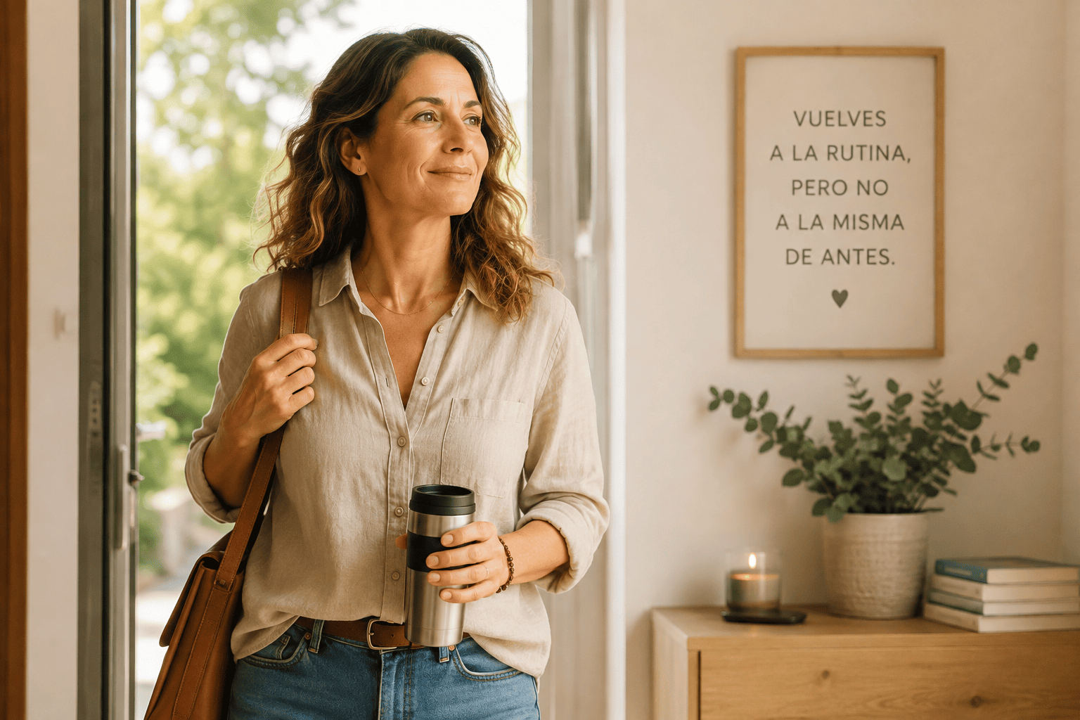 Mujer retomando su día a día con calma después de las vacaciones
